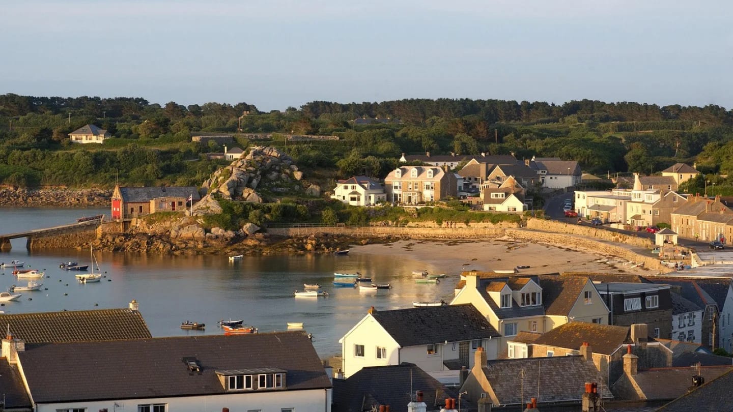 Hugh Town waterfront and harbor on St Mary’s in the Isles of Scilly.