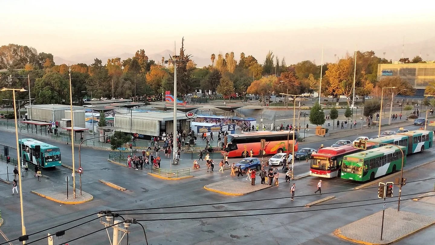 The Plaza de Armas and surrounding buildings in Maipú, Chile.