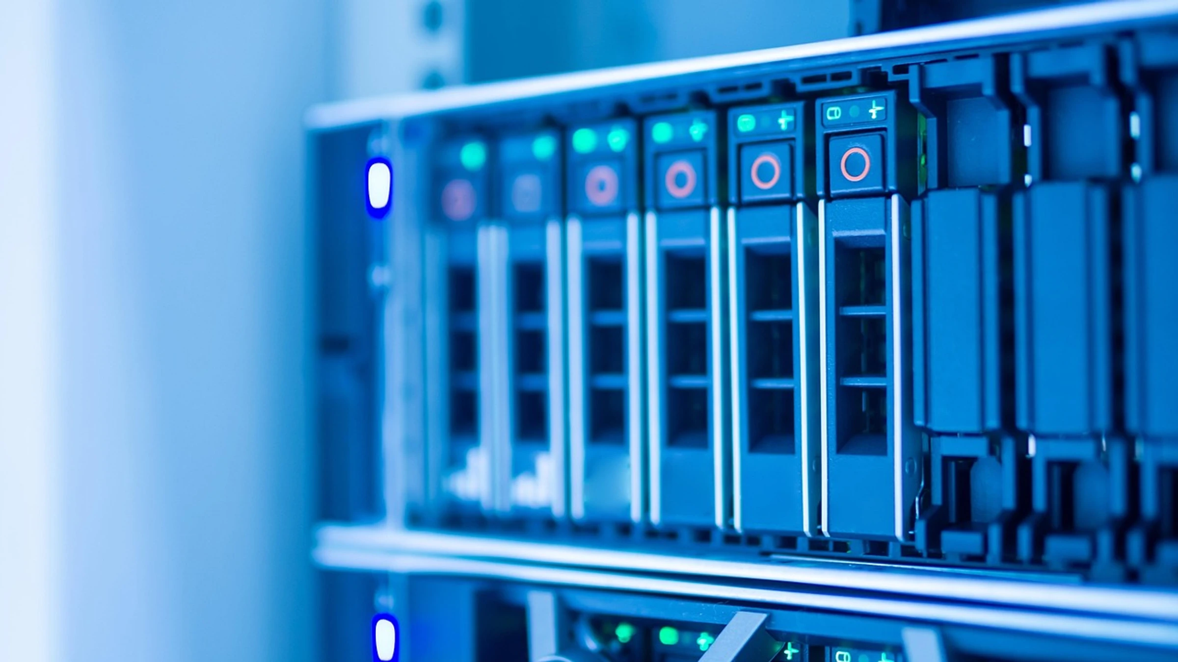 Illuminated server storage equipment in a data-center environment.