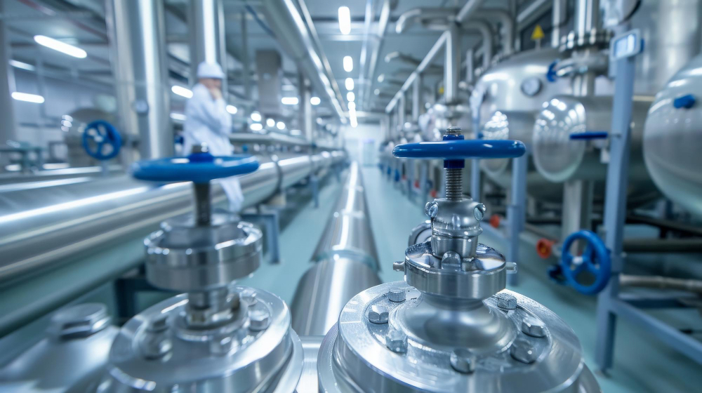 Industrial water treatment facility with pipelines and filtration equipment supporting wastewater reuse and circular water management in industrial processes.