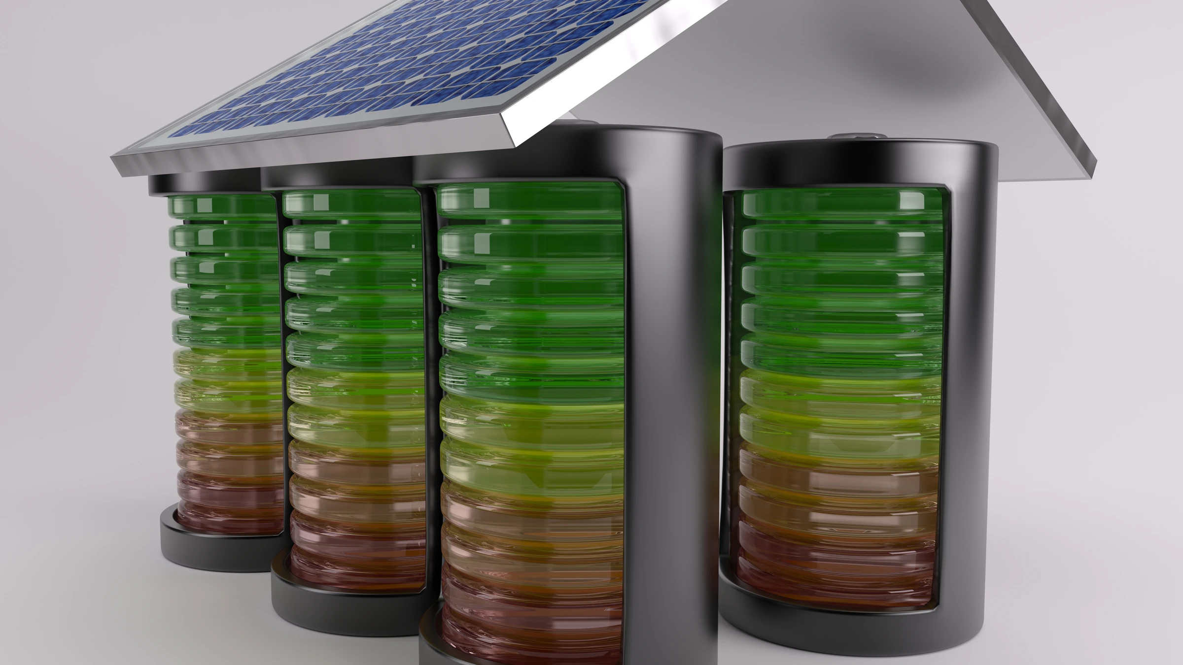 Conceptual energy-storage installation connected with renewable electricity infrastructure.