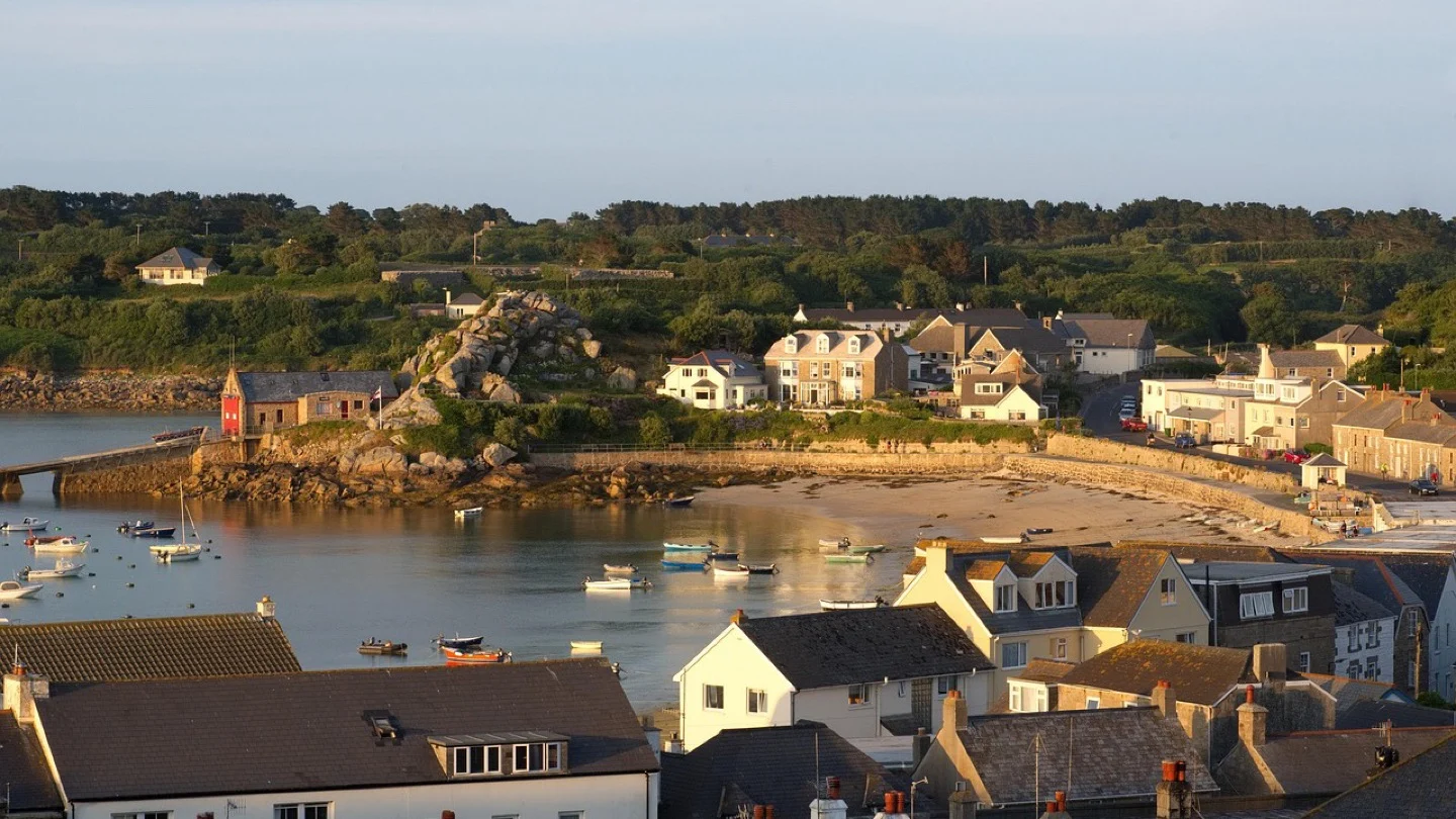 Hugh Town waterfront and harbor on St Mary’s in the Isles of Scilly.
