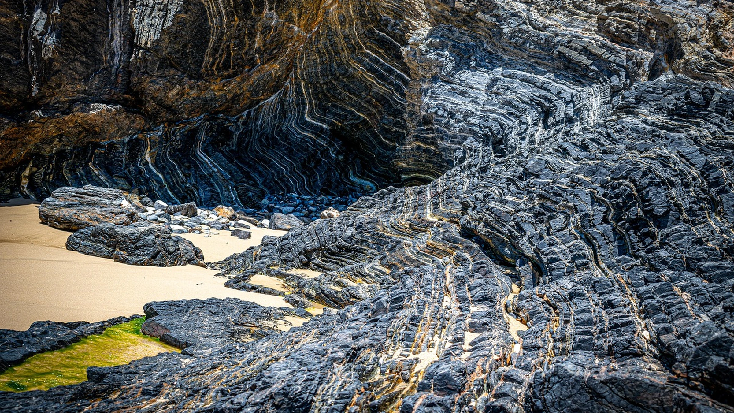 Lines and layers in a natural rock formation.