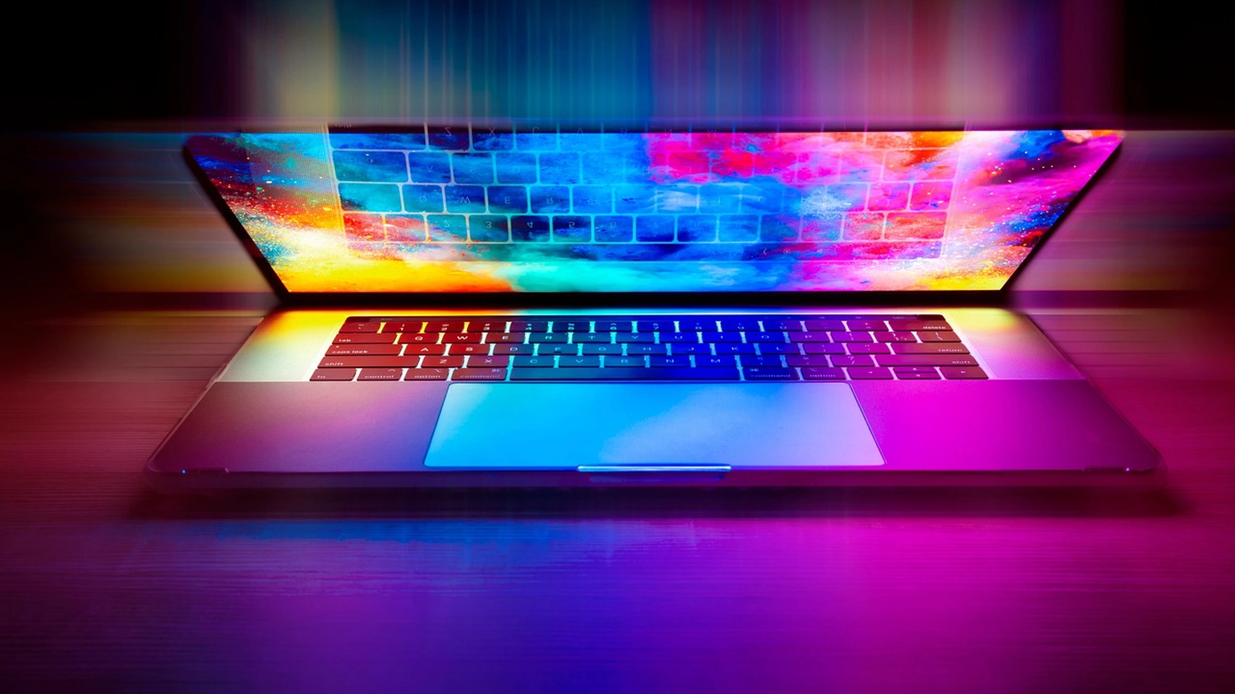 Illuminated laptop computer in a dark setting
