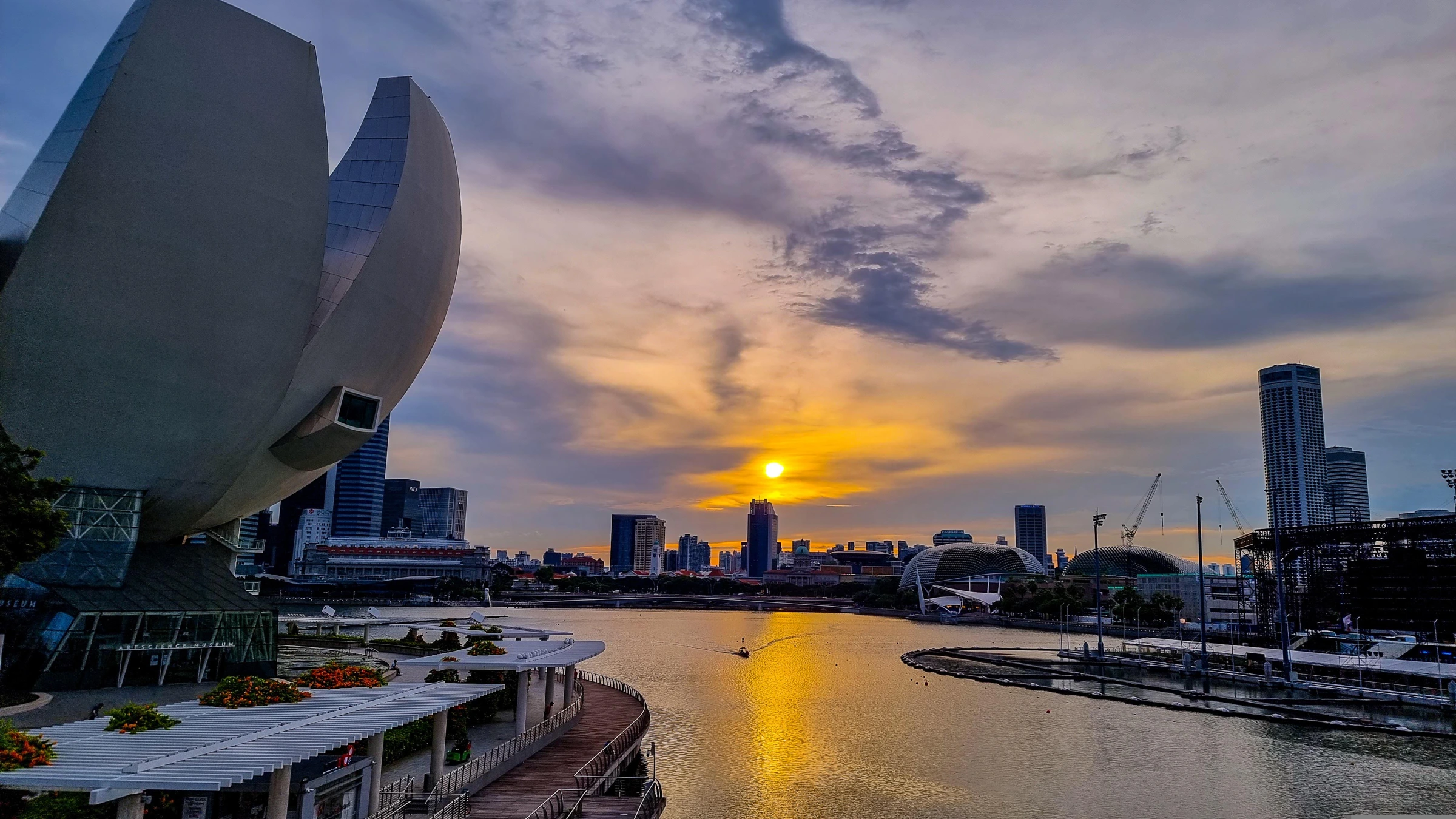 Singapore’s Marina Bay waterfront with its skyline and waterfront buildings.